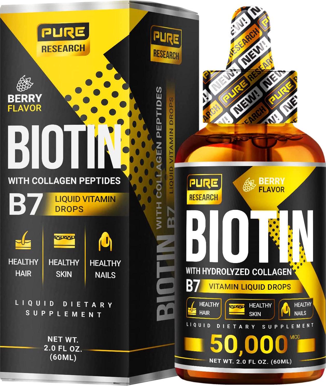 Biotin and Collagen 50,000mcg Hair Growth Liquid Drops, Supports Strong Nails, Glowing Skin, Healthy Hair Growth, More Absorption Than Capsules and Pills