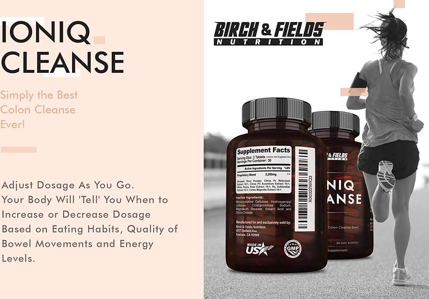 Birch and Fields Nutrition Ioniq Cleanse - Full Body Detox Colon Cleanse. 30 Day Supply No Harsh Laxatives. Promotes Regularity