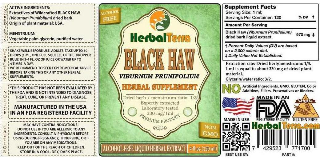 Black Haw (Viburnum Prunifolium) Glycerite, Dried Bark Alcohol-FREE Liquid Extract 2 oz