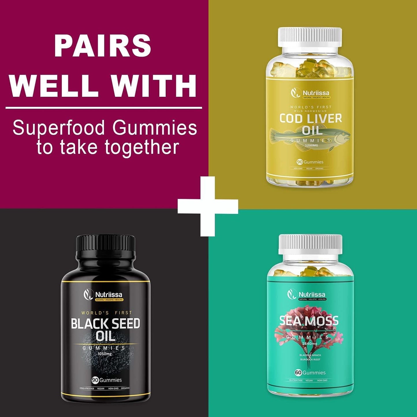 Black Seed Oil Gummy Vitamins by Nutriissa – 90Pcs Nutritional Supplements – Cold-Pressed Vegan Non-GMO – 1050mg Highly Potent Formula – Rich in Thymoquinone, Anti-oxidant, Anti-inflammatory