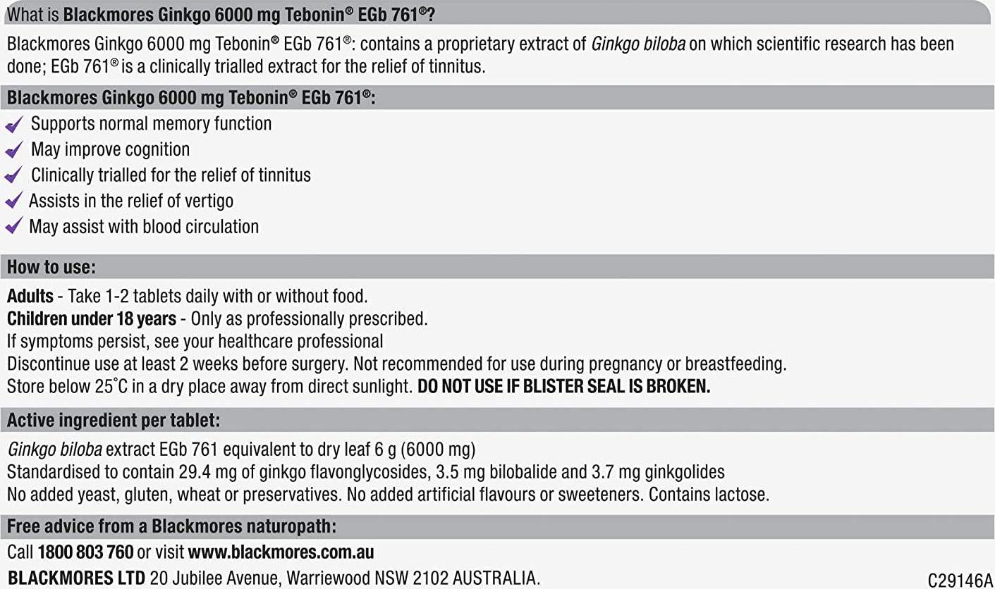 Blackmores Ginkgo 6000mg Tebonin (30 Tablets)