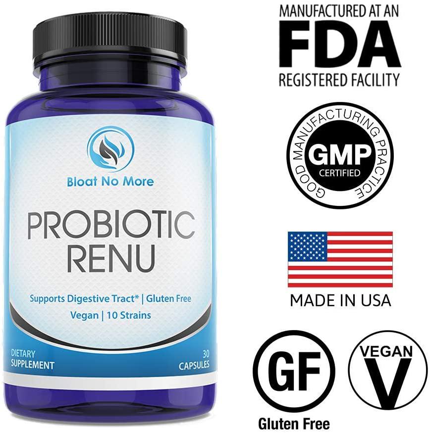 Bloat No More: Probiotic Renu Dietary Supplements for Women | Made in USA | Support Immunity, Digestive Tract and Blood Sugar | Gluten-Free Vegan - Blend of 50 Billion CFU - 10 Strains - 30 Capsules