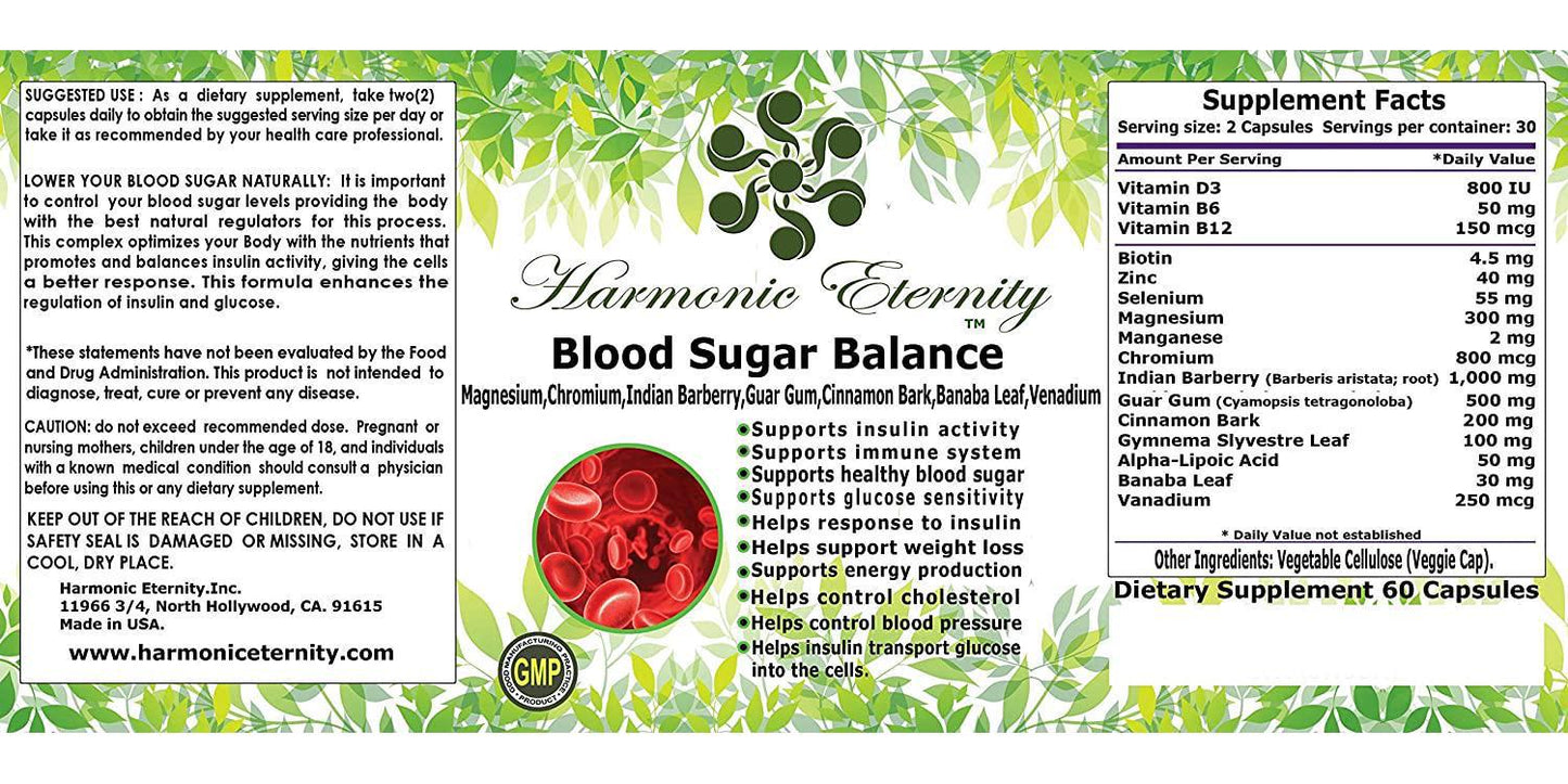 Blood Sugar Balance, The Most Complete Blood Sugar Supplement with Advanced Factors Like Vitamins d3, b6,b12,biotin,zinc,Magnesium,Manganese,Chromium,Barberry,Cinnamon,gymnema,Alpha-lipoic Acid