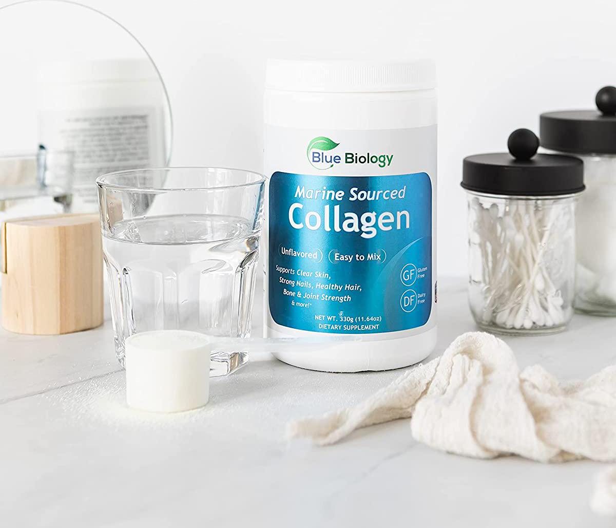 BlueBiology Collagen Powder - Hydrolyzed (Enhanced Absorption) Marine Collagen - Sports Recovery, Hair Growth - 11g Natural Protein - Skin, Nails, and Joint Health - Keto - No Flavoring