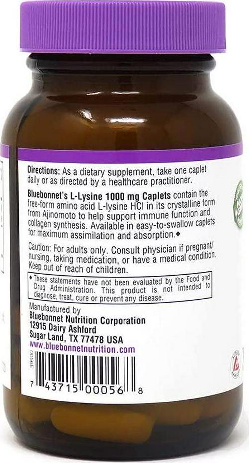 Bluebonnet L-Lysine 1000 mg Caplets, 50 Count