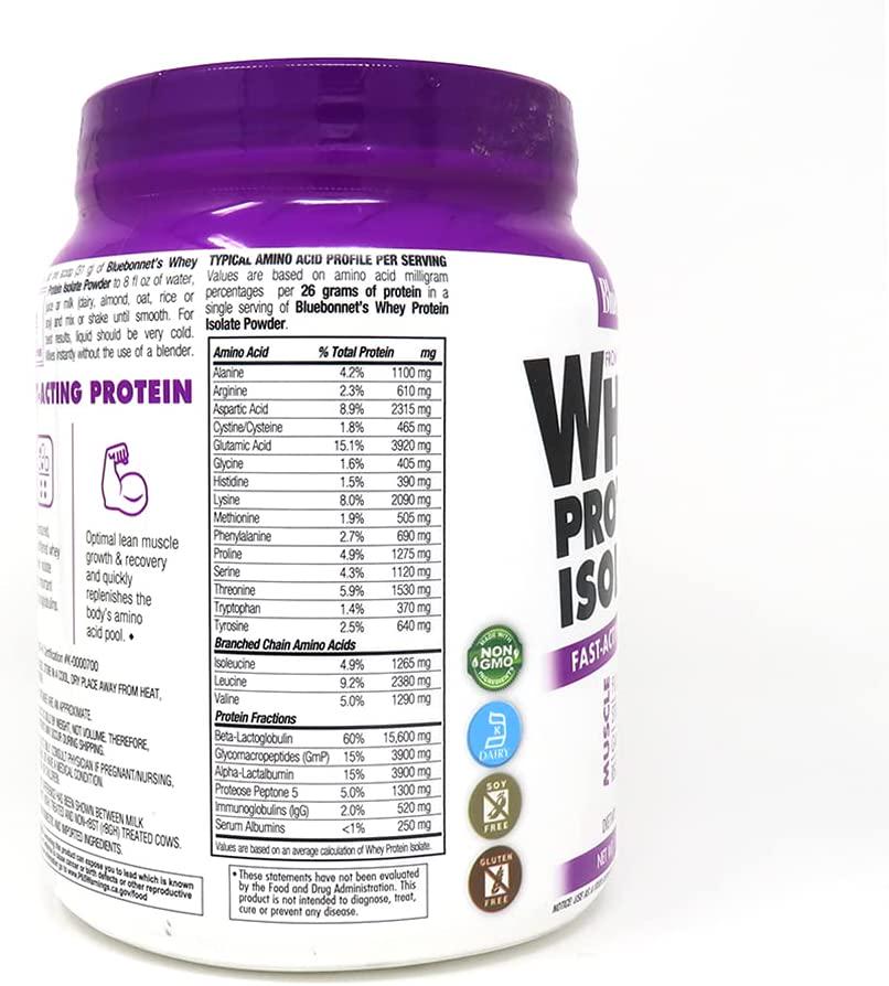 Bluebonnet Nutrition Whey Protein Isolate Powder from Grass Fed Cows, No Sugar Added, Non GMO, Gluten and Soy Free, Kosher Dairy, 17.6 Oz