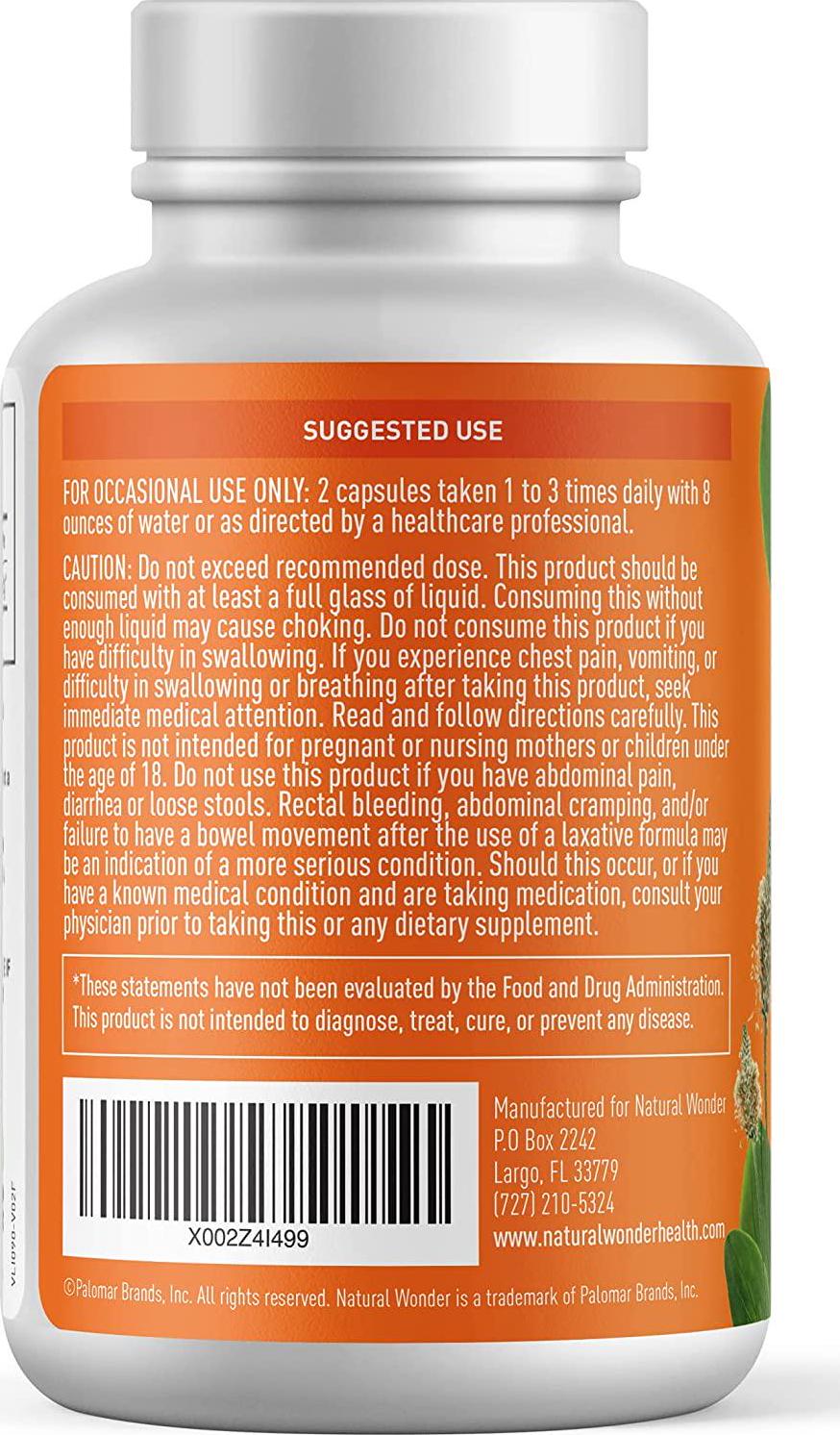BodyLive Premium Psyllium Husk Fiber Supplement 1450mg, 240 Capsules (120 Servings)