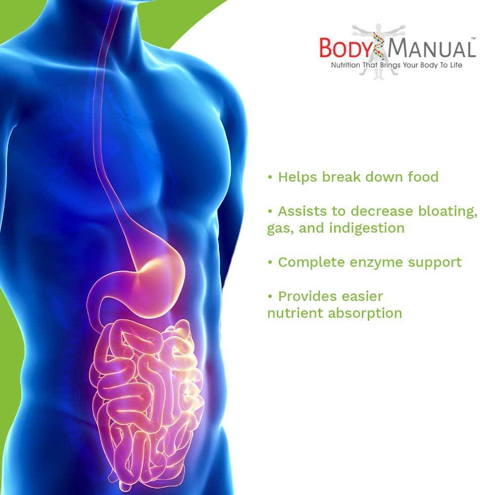BodyManual Digestive Enzyme Supplement | Supports Healthy Digestion and Nutrient Absorption | Gluten, Dairy, Soy, and GMO Free (180 Capsules)