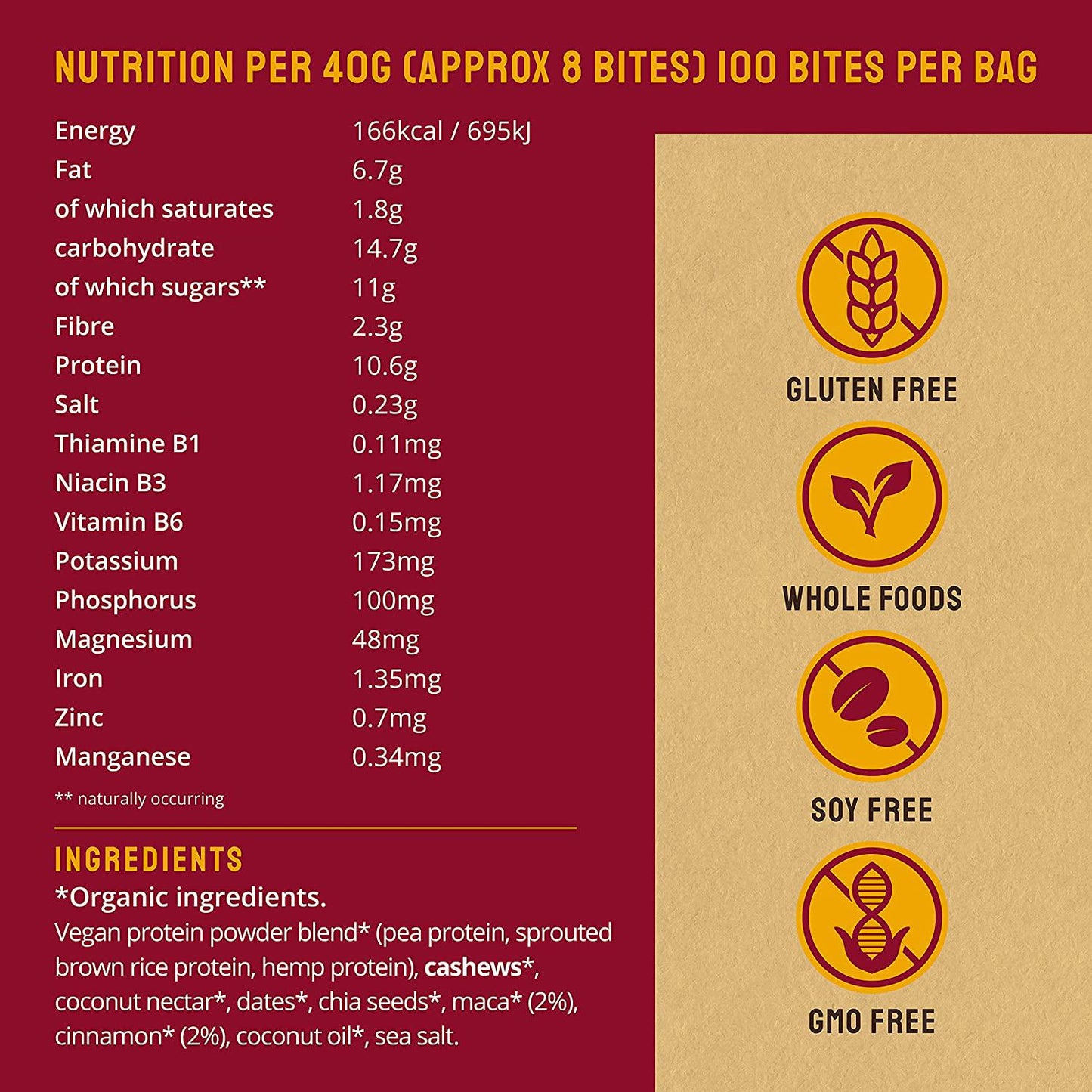 BodyMe Organic Vegan Protein Bites | Raw Maca Cinnamon | 500g (100 Bites) | With 3 Plant Proteins