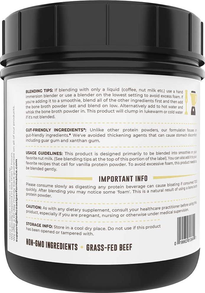 Bone Broth Protein Powder Vanilla 16Oz, Grass Fed - Non-GMO, Gut-Friendly, Dairy Free Protein Powder, Left Coast Performance