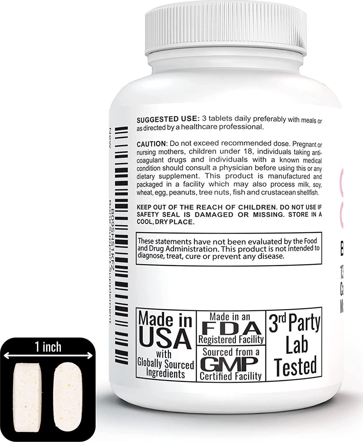 Bone Density Support Vitamin Supplements for Women and Men. Strong Bones Calcium Joint Health Complex w Magnesium Potassium D-3 K-1 C Copper Zinc Manganese Ipriflavone Boron Lysine Bromelain