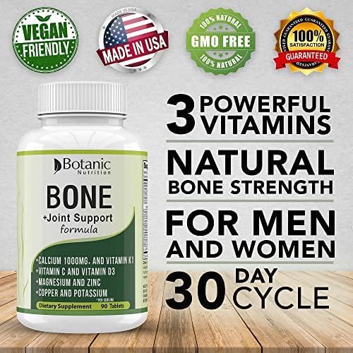 Bone Strength 1000mg Calcium Magnesium Zinc Potassium Supplement with Vitamins C, D3, K1 - Bone Vitamins for Men and Women - Best for Bone Support, Bone Growth and for Bone Health-90 Veg Tablets