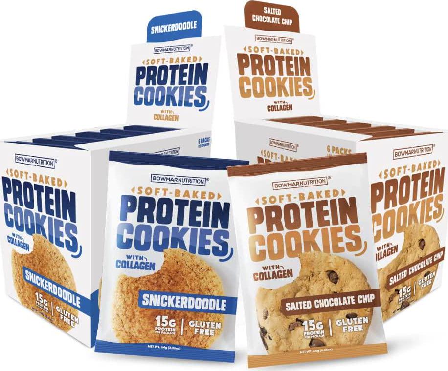 Bowmar Nutrition Protein Cookies, Collagen Cookies, Whey Protein Cookies, Soft Baked Cookies, 15g of Protein in Each Cookie, 6 Cookies Per Box. (Snicker Doodle, 6 Pack)