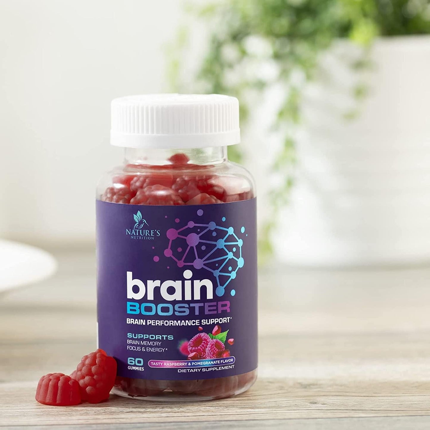 Brain Booster Gummies - Brain Supplement with B12 For Energy and Clarity - Support Focus and Support Memory - Brain Supplement For Concentration, Brain Fog, and Cognition - Vegan, Non-GMO - 60 Gummies