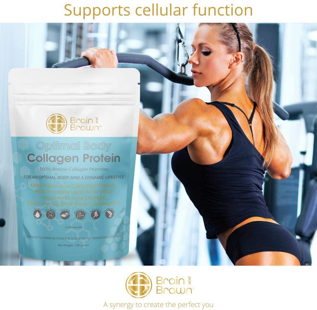 Brain and Brawn Collagen Protein, Hydrolyzed Collagen Peptides, 90% Protein, Skin Hair Nails health, gut health, joint health 300g (20 Serves)