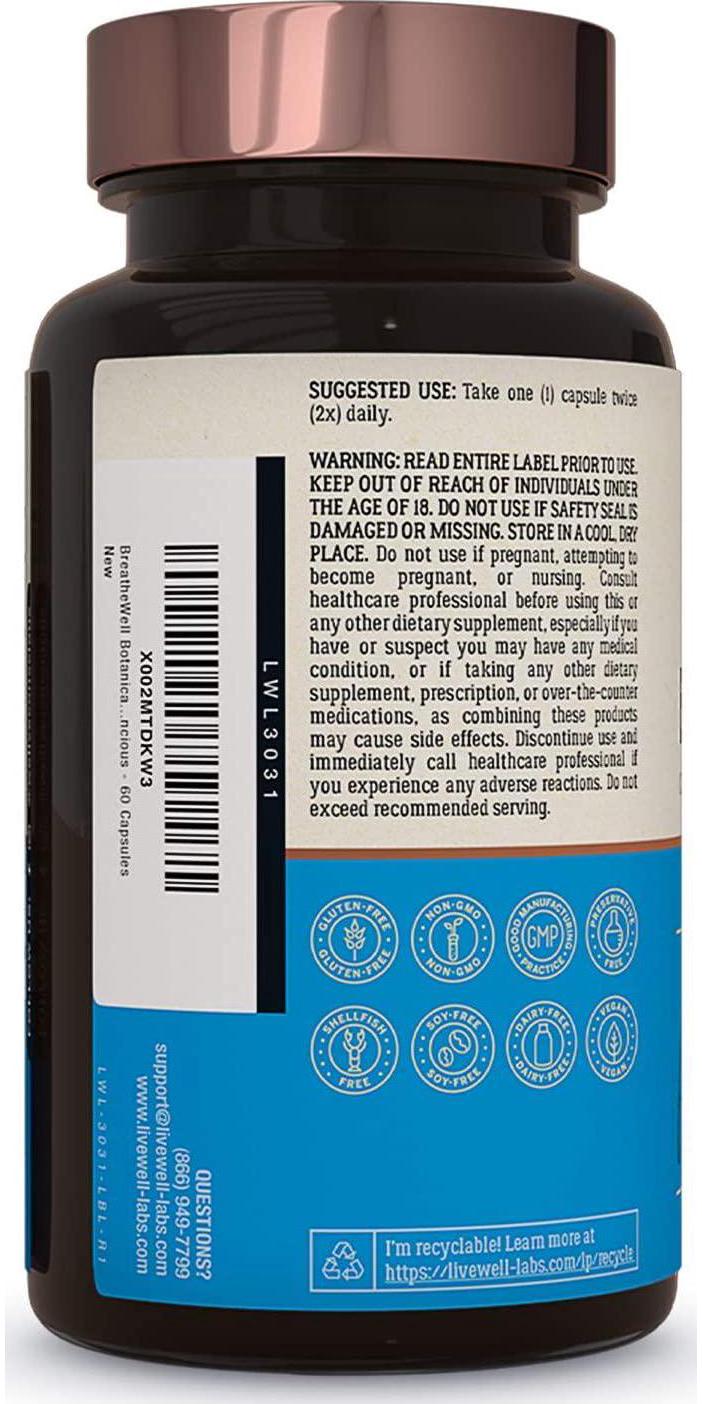 BreatheWell Botanical Respiratory Immune Supplement | with Echinacea, Elderberry, Zinc | Antioxidant Immune System Support Vitamins - by Live Conscious - 60 Capsules