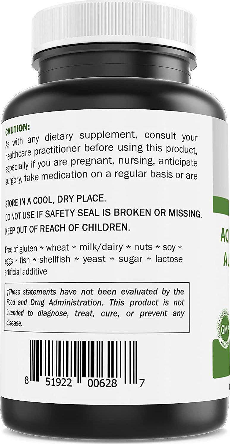 Brieofood Acetyl L-Carnitine Alpha Lipoic Acid ( ALA ALC) 750 mg 120 Capsules