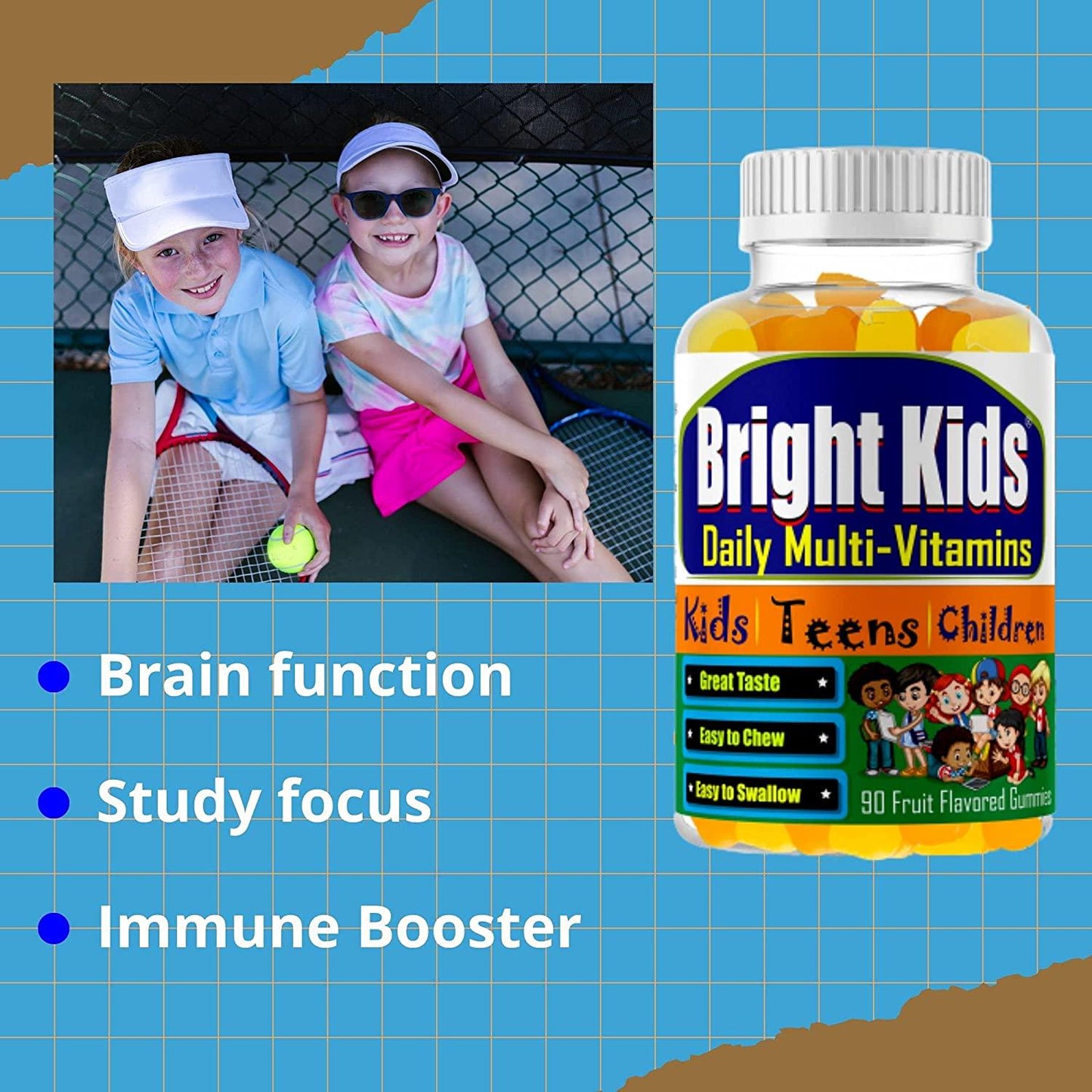 Brightkids Multivitamin Gummies, Kids Multivitamin Support Immune System Support, Fuel Growth and Overall Health Kids Gummy multivitamin with Vitamin A C D B6 B12 and Zinc for kids