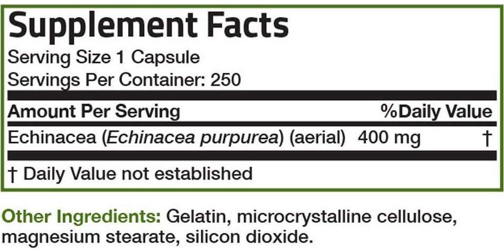 Bronson Echinacea 400mg Herbal Support - Supports Healthy Well Being and Immune System, 250 Capsules