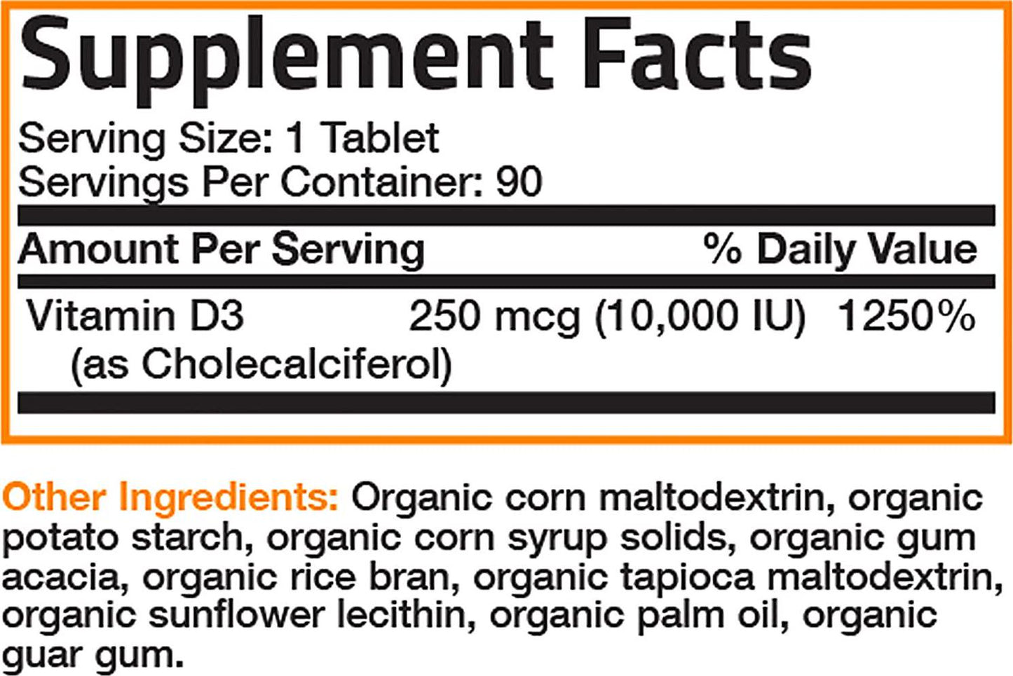 Bronson Vitamin D3 10,000 IU for Immune Support, Healthy Muscle Function and Bone Health, High Potency Organic Non-GMO Vitamin D Supplement, 90 Tablets