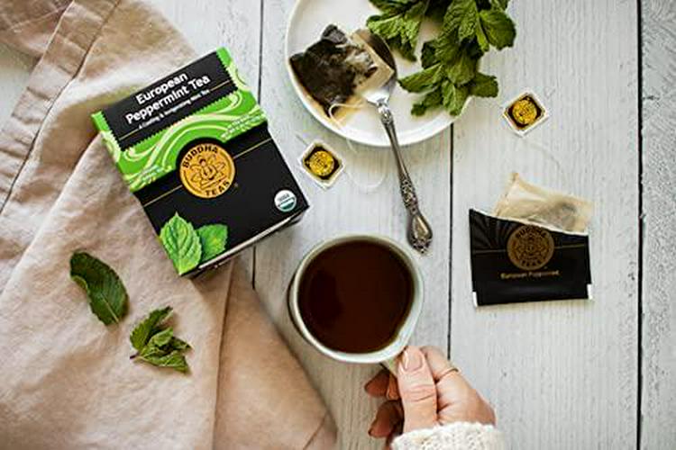 Buddha Teas Organic European Peppermint Tea - OU Kosher, USDA Organic, CCOF Organic, 18 Bleach-Free Tea Bags