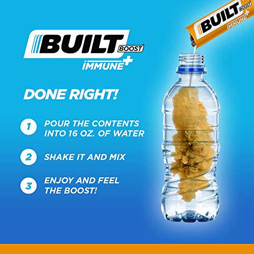 Built Boost Immune+ 18 Pack Natural Energy Drink Mix - 100% of 14 Daily Vitamins - Immune Support and Sustained Energy - Caffeine Free, Gluten Free and Zero Calories (Pomegranate Green Apple)