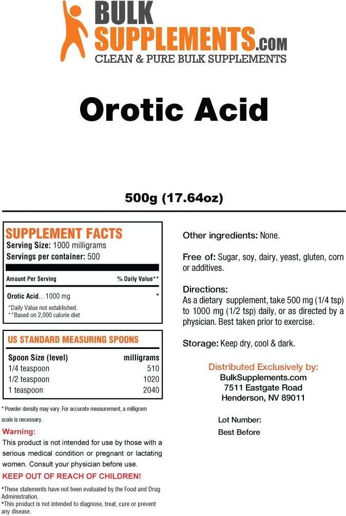 BulkSupplements.com Orotic Acid Powder (500 Grams - 1.1 lbs)