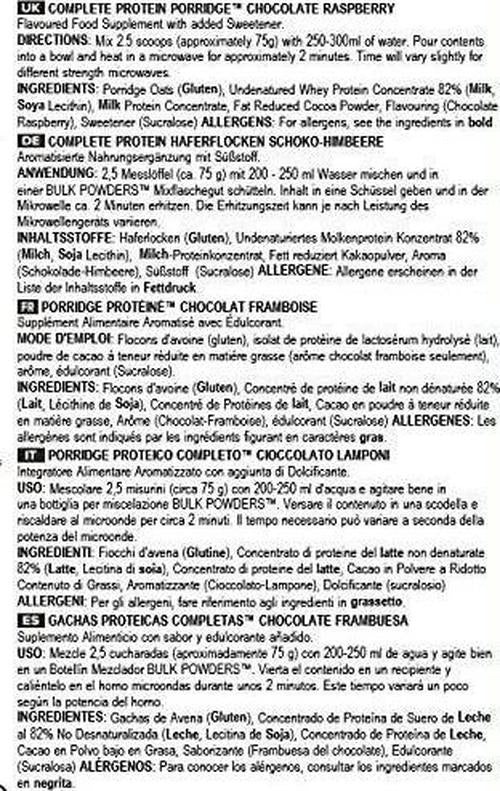 Bulk Protein Porridge Mix, Chocolate Raspberry, 1 kg, Packaging May Vary