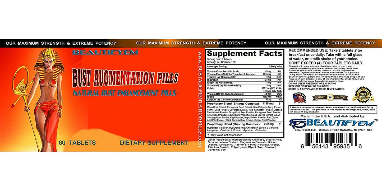 Bust Augmentation Pills Breast Enlargement, Breast Enhancer, Bust Enhancement Pills – Fuller, Firmer and Bigger Breasts and Toned Skin. 60 Tablets