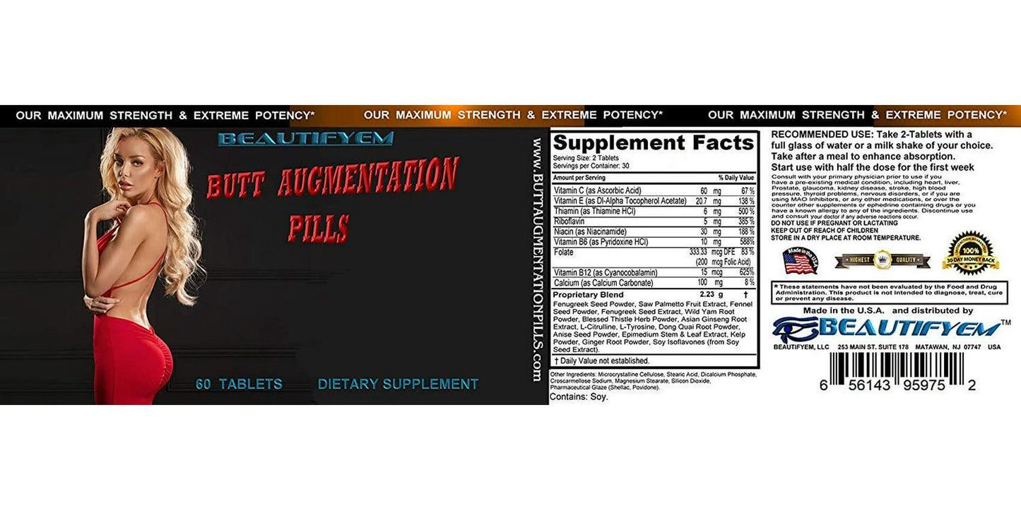 Butt Augmentation Pills Booty Enlargement, Butt Enhancement. Butt Enhancer Pills. Butt Growth with no Need for a Butt Cream. Natural Bigger Glutes. 60 Tablets