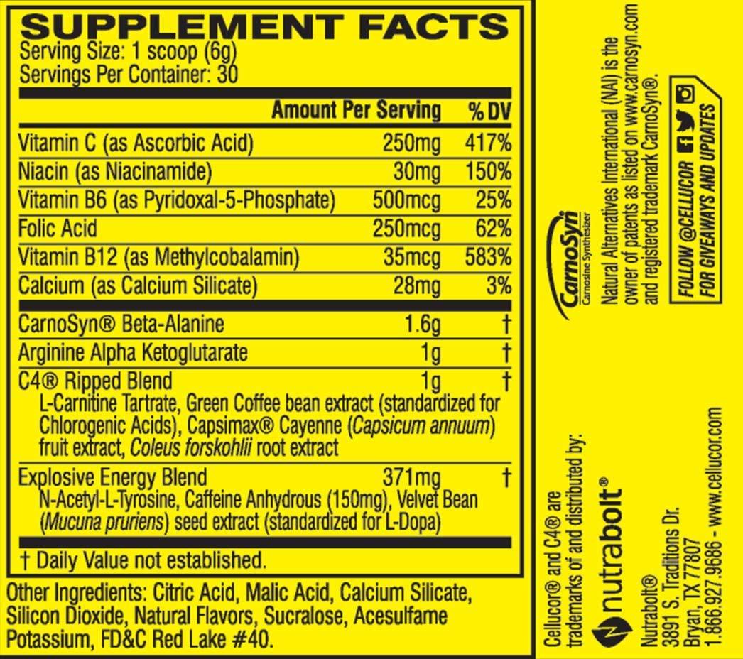 C4 Ripped Pre Workout Powder Cherry Limeade | Creatine Free + Sugar Free Preworkout Energy Supplement for Men and Women | 150mg Caffeine + Beta Alanine + Weight Loss | 30 Servings