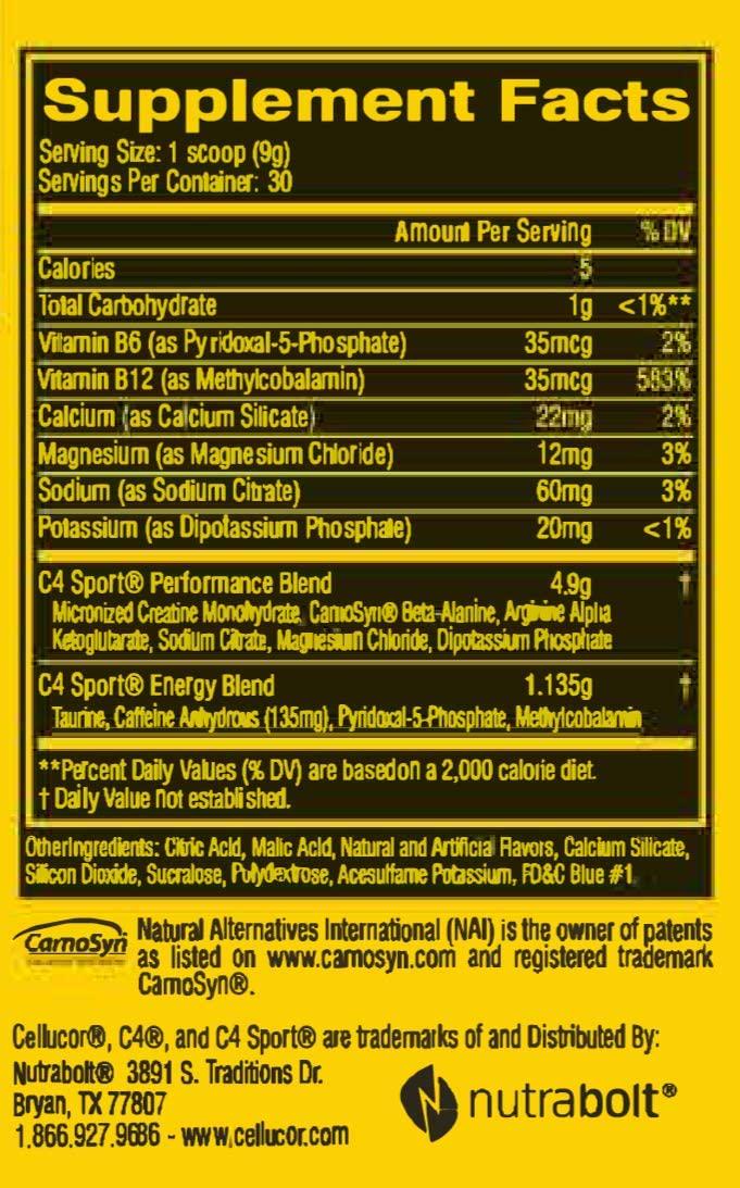 C4 Sport Pre Workout Powder Blue Raspberry - Pre Workout Energy with 3g Creatine Monohydrate + 135mg Caffeine and Beta-Alanine Performance Blend - NSF Certified for Sport | 30 Servings