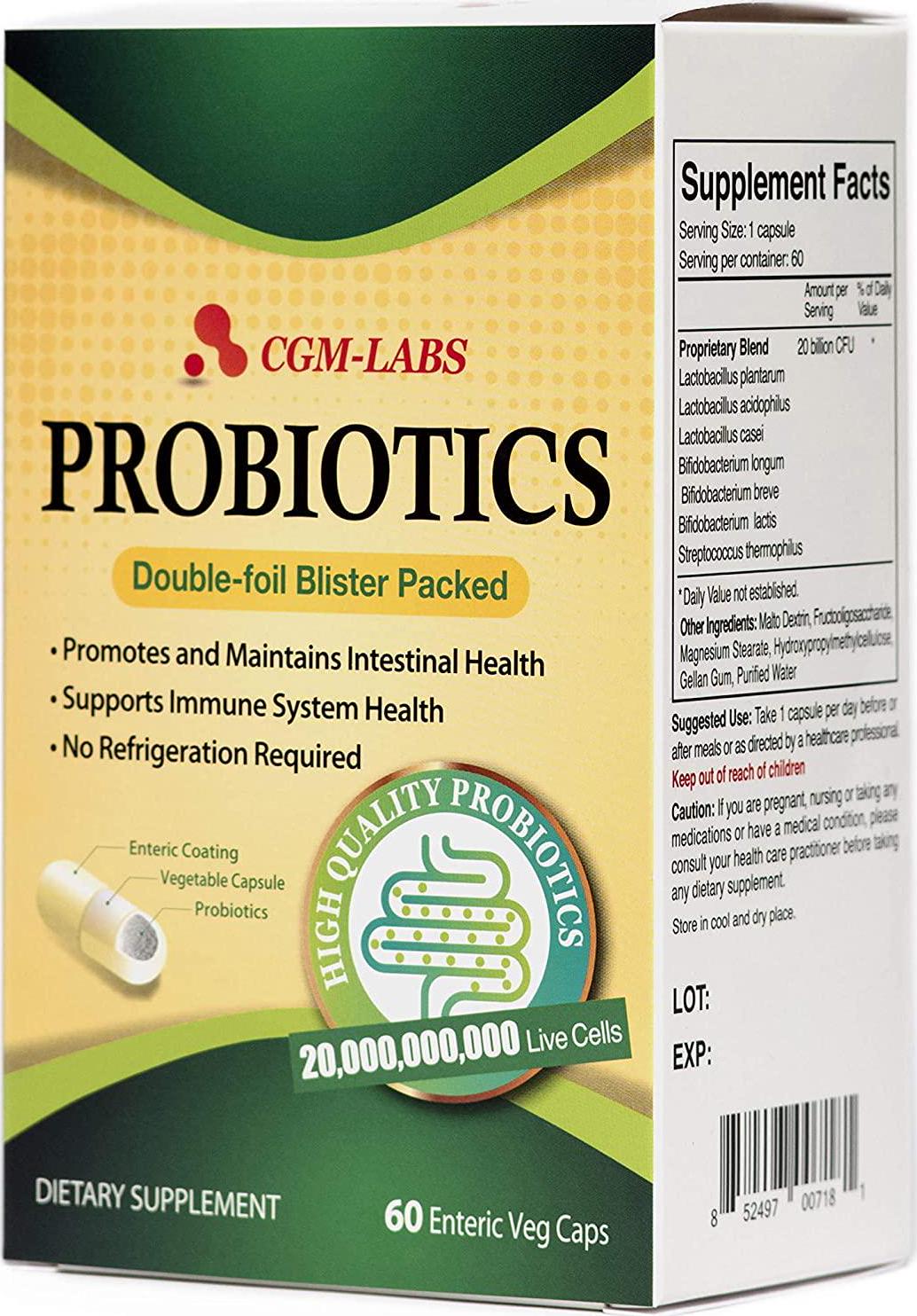 CGM-LABS Probiotics, 20 Billion Live Cells, Premium Enteric Coated Veg Caps for Women, Men