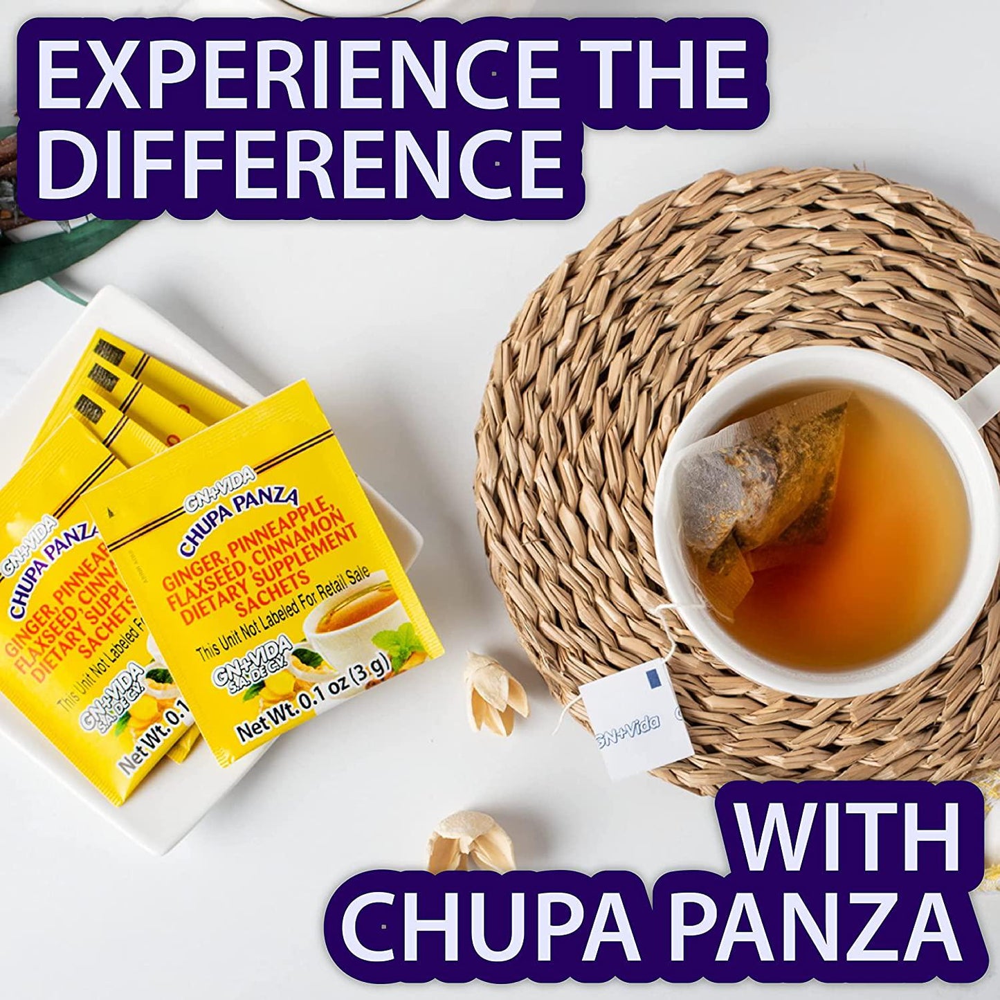 CHUPA PANZA Tea Detox and Herbal Weight Loss Slimming with Ginger Root, Pineapple Cinnamon to Control Weight, Lose Belly Fat Clear Skin - 6-Pack (30/Box 180 total) Kinara Coaster 3.17 Ounce(Pack 6)