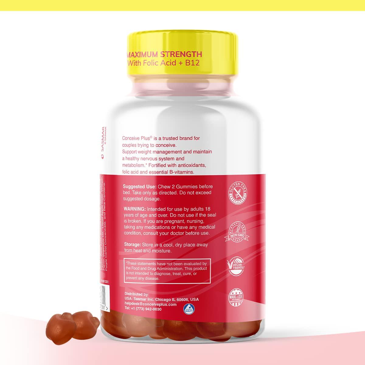 CONCEIVE PLUS Apple Cider Vinegar Gummies-Potent ACV Gummies with The Mother-Delicious Apple Vinegar Gummy for Immunity, Digestive Health, Energy Boost-Vegan, Non-GMO, Gluten-Free-60 Count, Red