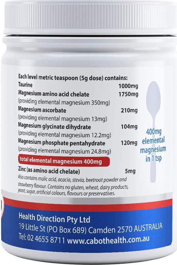 Cabot Health Magnesium Ultra Potent Powder, Strawberry, 200 Grams