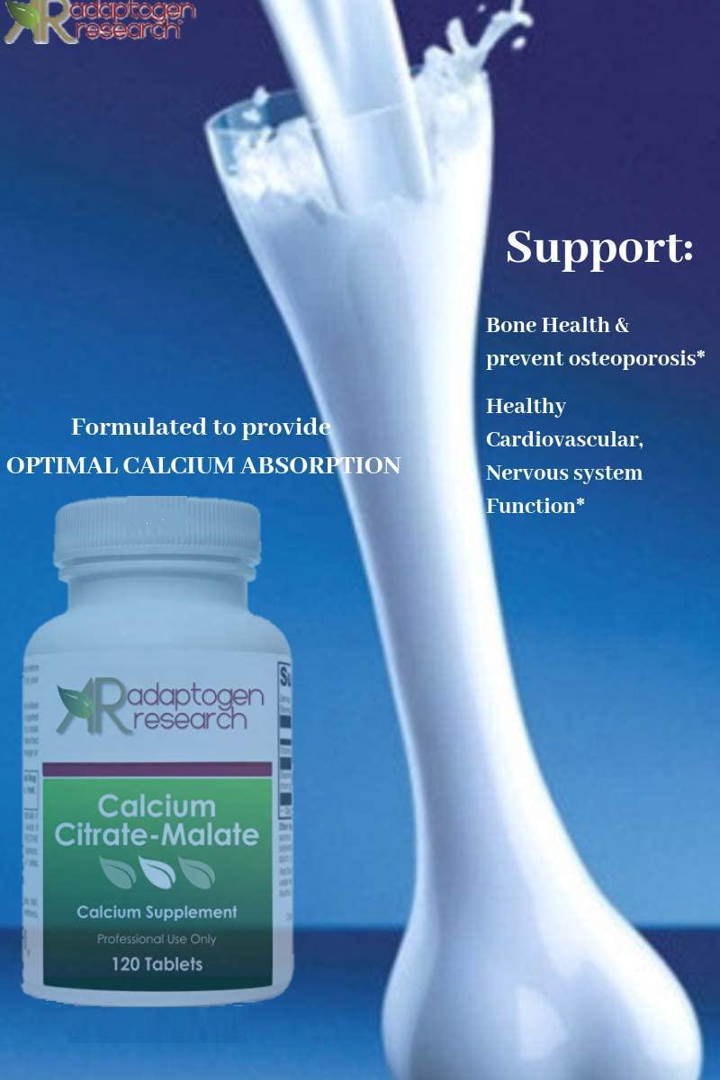 Calcium Citrate-Malate | 250 mg High Absorption Hypoallergenic Calcium Complex for Bone and Cardiovascular Support | 120 Tablets | Adaptogen Research