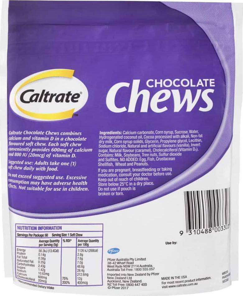 Caltrate Soft Chews, Chocolate, Multi 60 count, Pack of 60