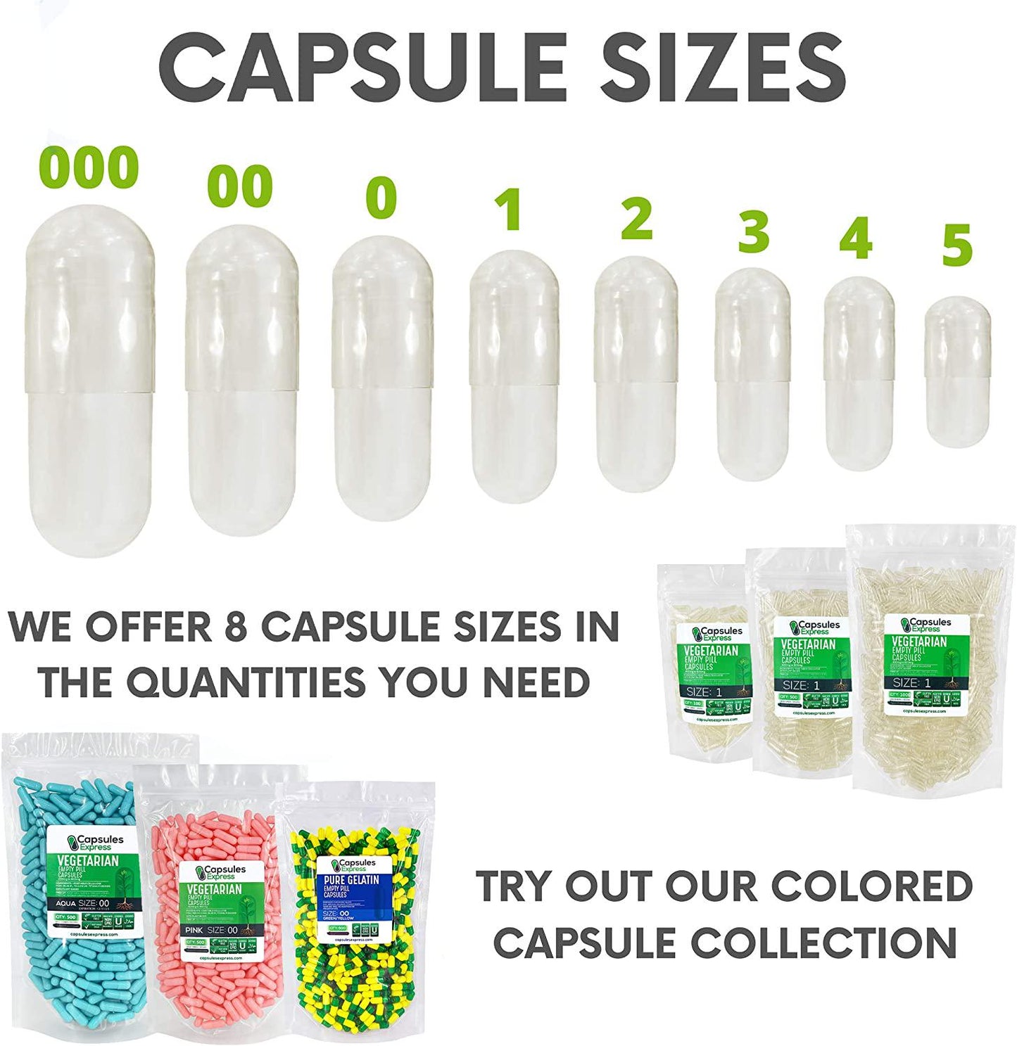 Capsules Express- Size 3 Clear Empty Vegan Capsules 500 Count - Kosher and Halal - Vegetarian/Vegetable Pill Capsule - DIY Powder Filling