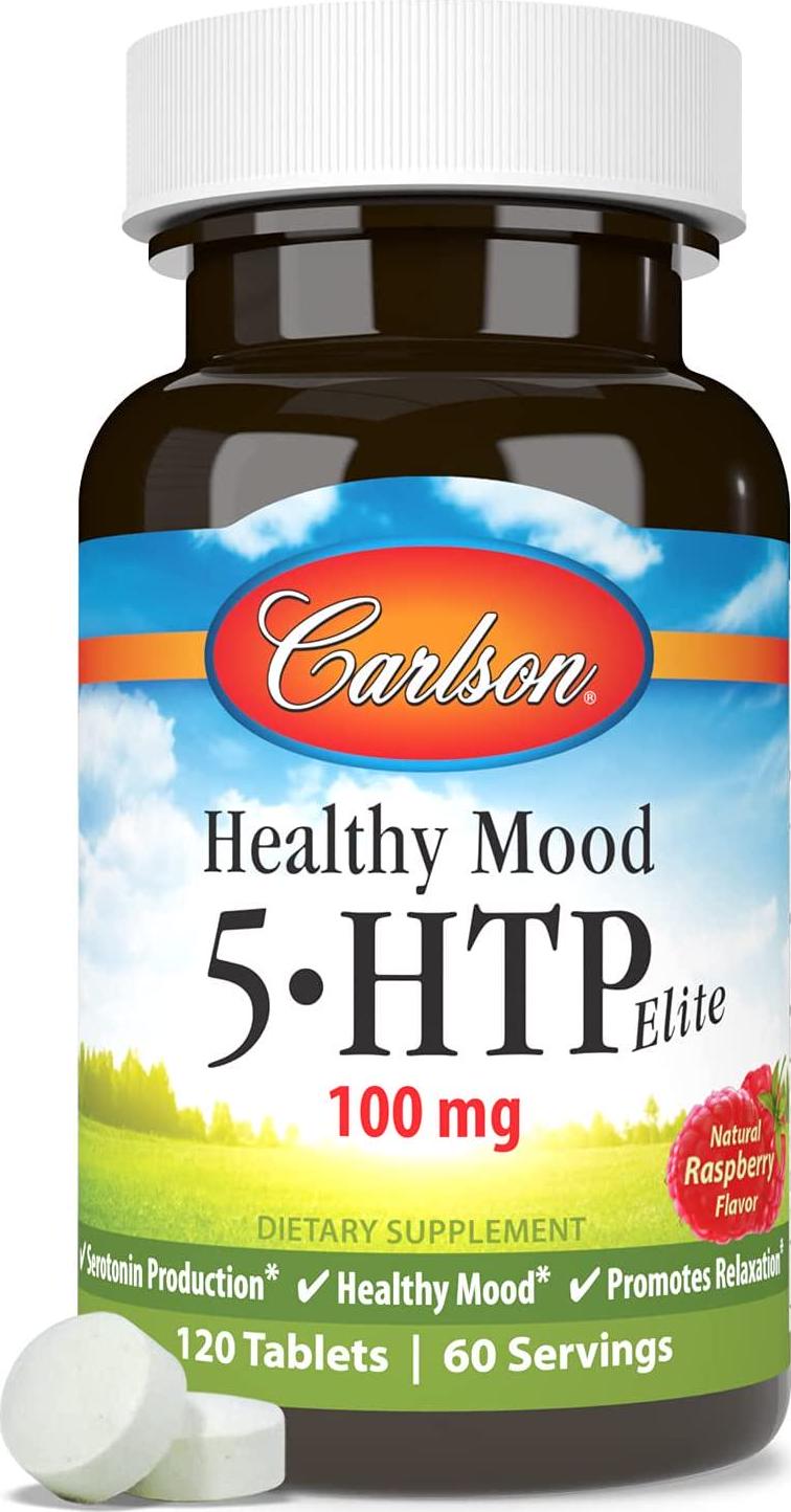 Carlson Healthy Mood 5-htp Elite 50mg Raspberry Chewables, 120 Tablets