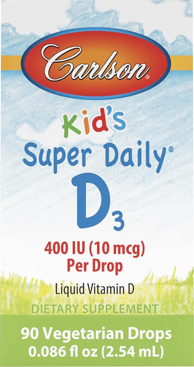 Carlson - Kid's Super Daily D3, Vitamin D Drops for Kids, 400 IU (10 mcg) per Drop, Heart and Immune Health, Vegetarian, Liquid Vitamin D Drops, Unflavored, 90 Drops