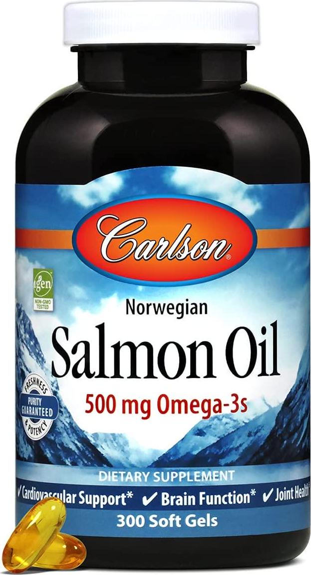 Carlson - Salmon Oil, 500 mg Omega-3s, Norwegian, Heart, Brain and Joint Health, 300 Softgels