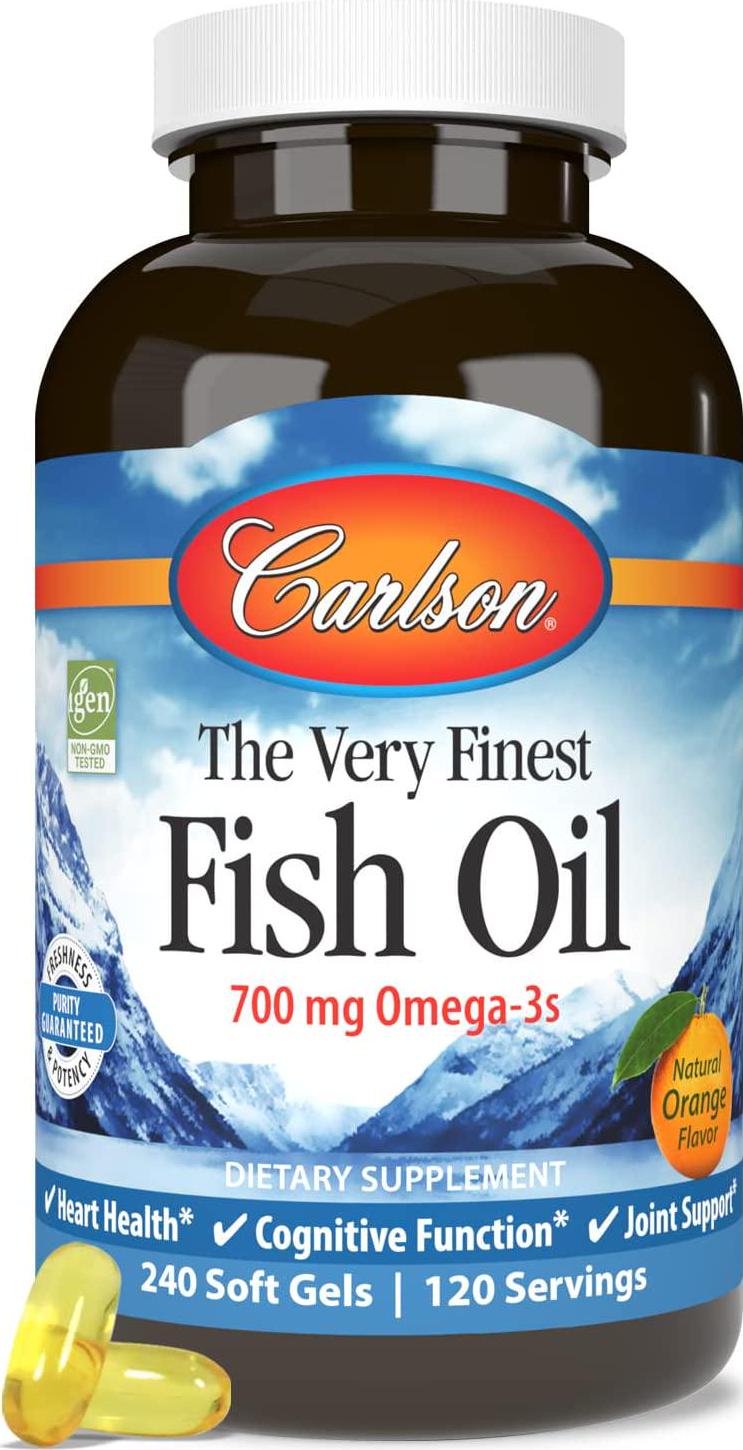 Carlson - The Very Finest Fish Oil, 700 mg Omega-3s, Norwegian, Wild-Caught Fish Oil, Sustainably Sourced Fish Oil Capsules, Orange, 240 Softgels