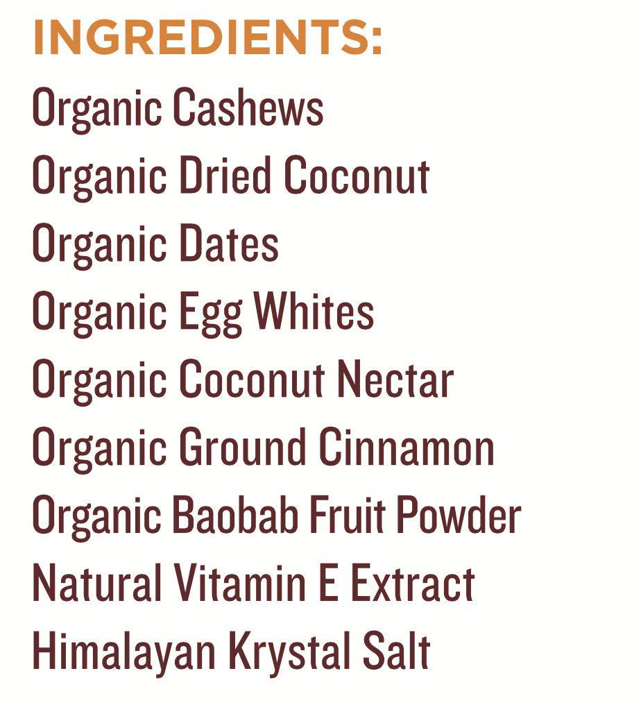 Cashew Cinnamon Bar- Organic, Paleo, Gluten Free and Raw by Mammoth Bar, 10-12g Protein, 1.8 Oz. Bar (10 Bars)