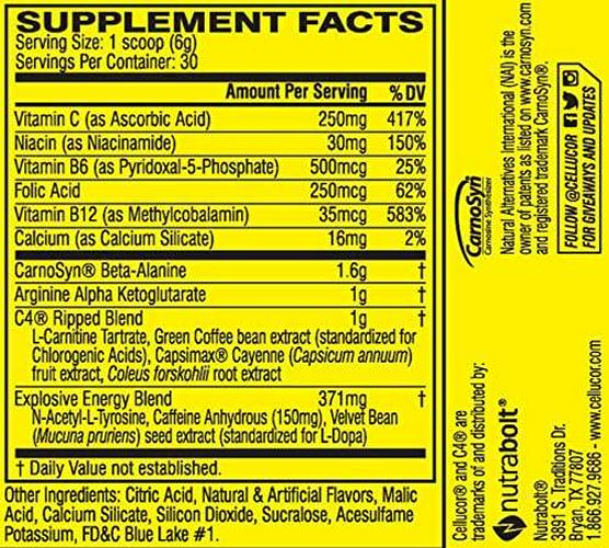 Cellucor C4 Ripped Pre Workout Powder, Thermogenic Fat Burner, Energy and Weight Loss Supplement For Men and Women, Icy Blue Razz, 30 Servings