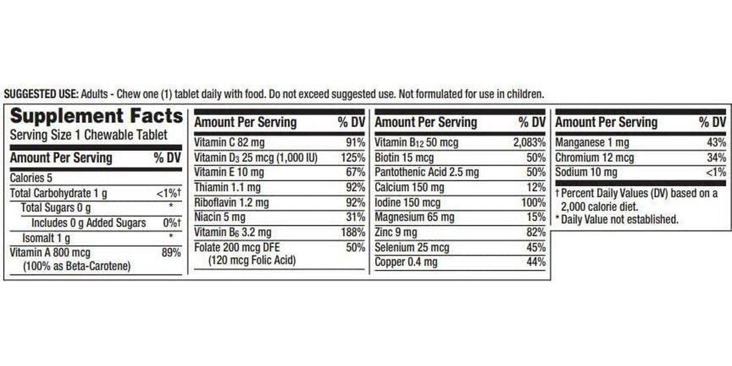 Centrum Adults 50+ Fresh and Fruity Chewables Multivitamin, Multimineral Supplement, Mixed Berry, 60 Count
