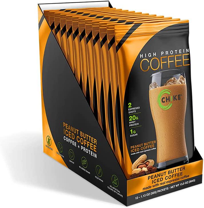 Chike High Protein Iced Coffee, 12 Single Serving Packets (Peanut Butter)