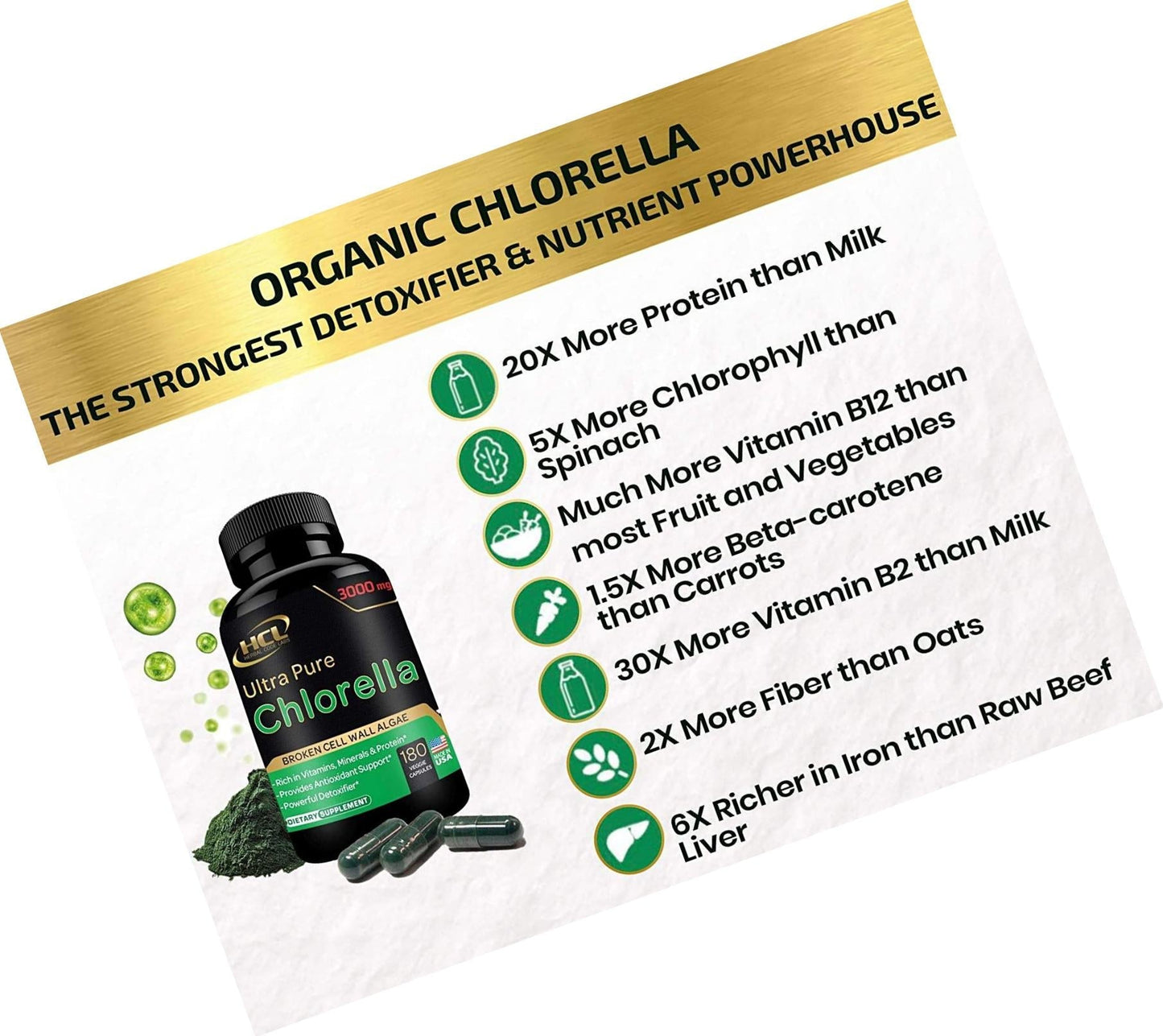 Chlorella Capsules Organic 3000 mg - Cracked Cell Wall Blue Green Algae Supplement - Best Natural Detox Cleanse - Plant Vitamins Minerals Chlorophyll Vegan Protein Powder Pills - Made in USA