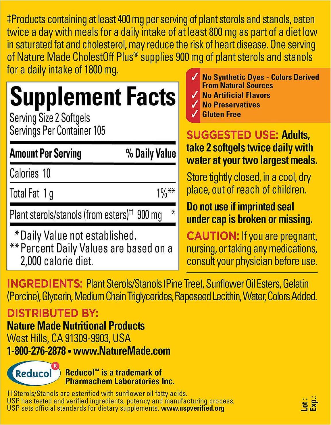 CholestOff Plus Softgels for Heart Health (210 ct.) 210 softgels per Bottle, Clinically Proven to Lower Cholesterol