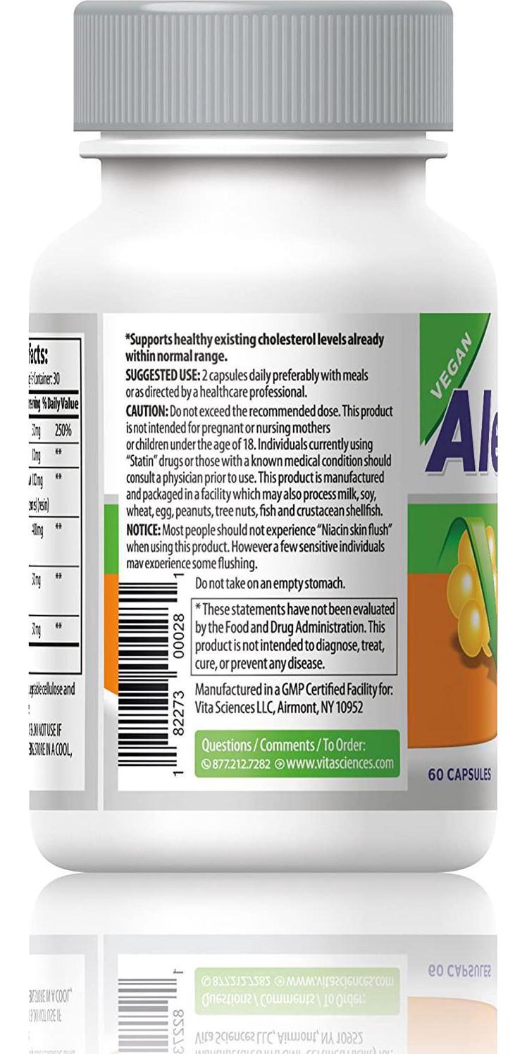 Cholesterol Support Supplement with Niacin, Plant Sterols, Policosanol, Guggul Extract and Garlic. Vegan, Naturally Maintains Healthy Cholesterol Levels and Powerfully Promotes Heart Health - Alestra